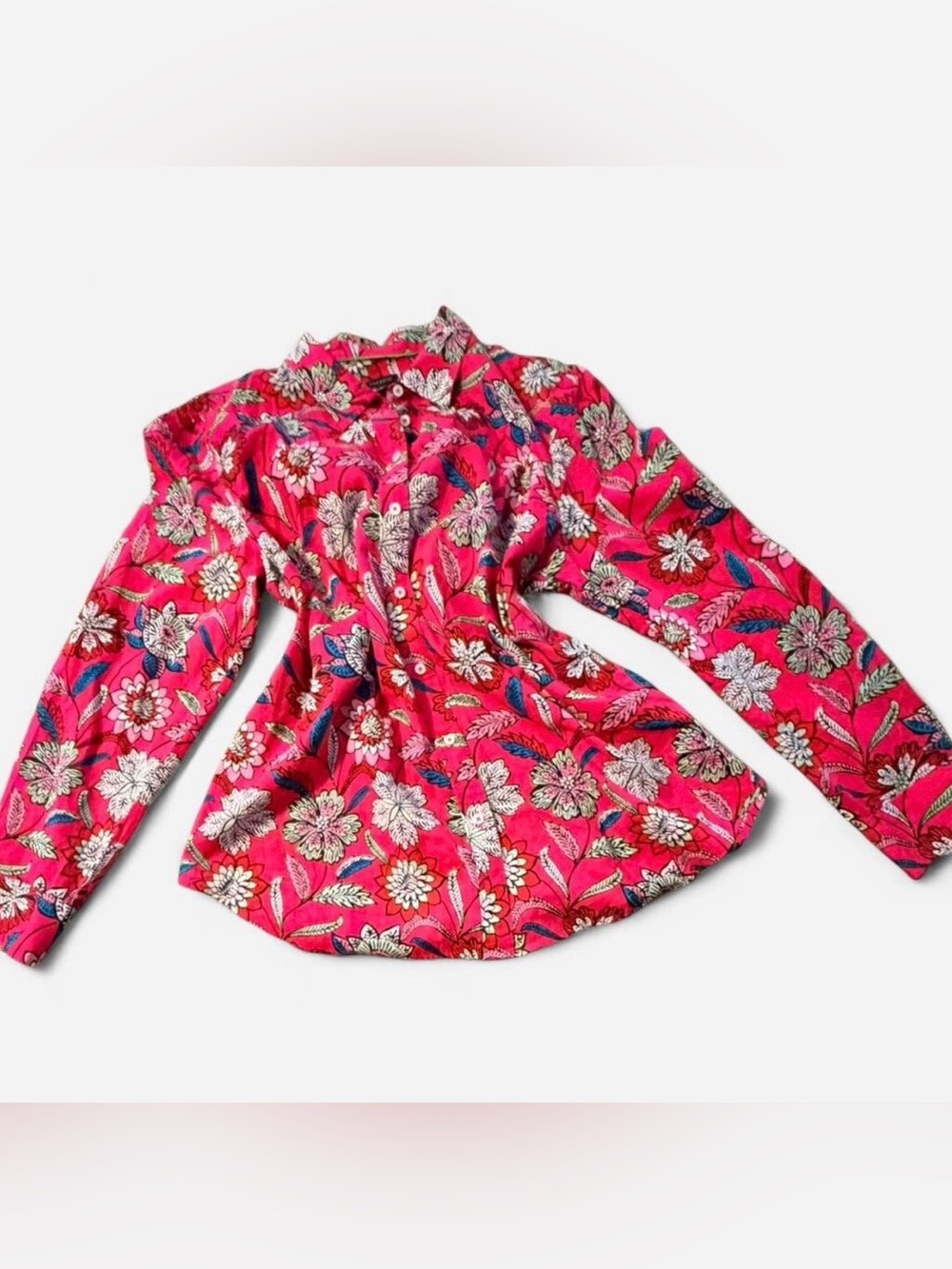 Talbots Bold Pink Floral Button up Blouse Size Up, Size XL